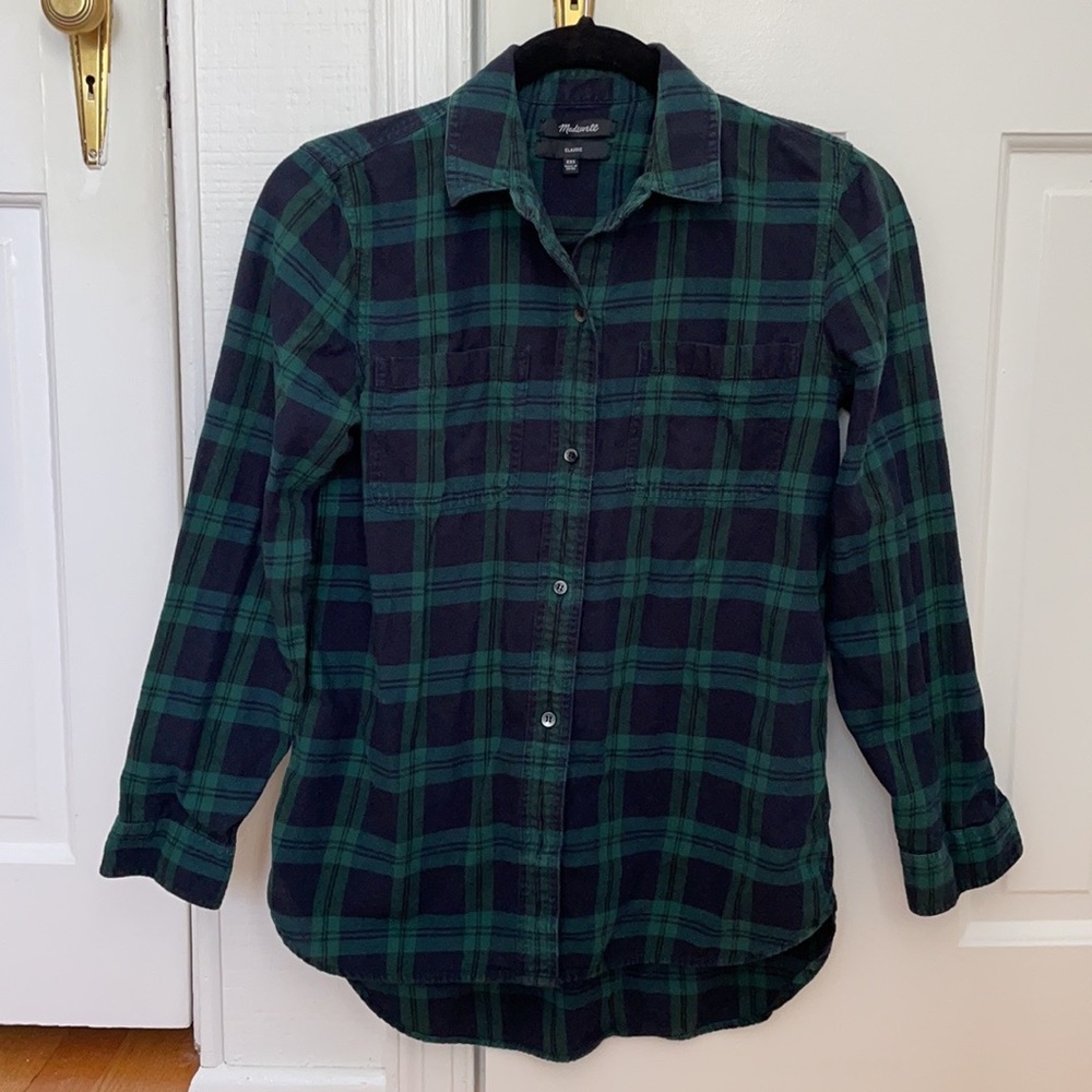Madewell Green Checked Button Down